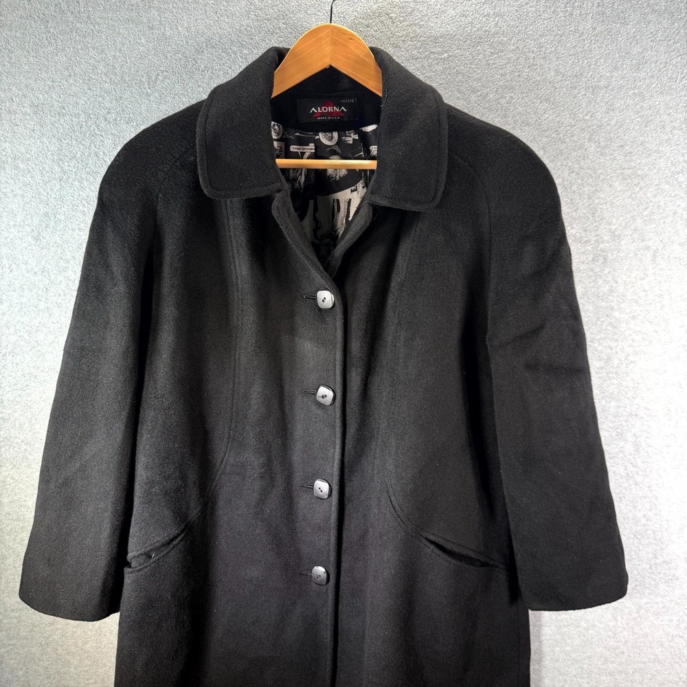 Alorna Long Coat Women's M/L Black Super Fine Wool Blend Collared Button Front - Picture 3 of 13